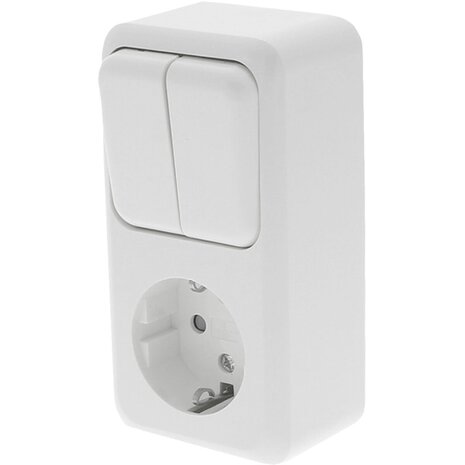 Polarwit 2-voudige serieschakelaar met geaard stopcontact Polarwit 2-voudige serieschakelaar met geaard stopcontact
