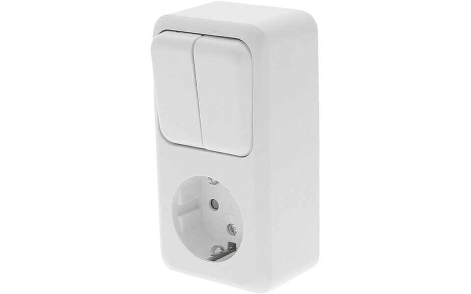 Q-LINK Polarwit 2-voudige serieschakelaar met geaard stopcontact