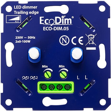 EcoDim LED DUO Dimmer 2x0–100W – inbouw & opbouw EcoDim LED DUO Dimmer 2x0–100W – inbouw & opbouw