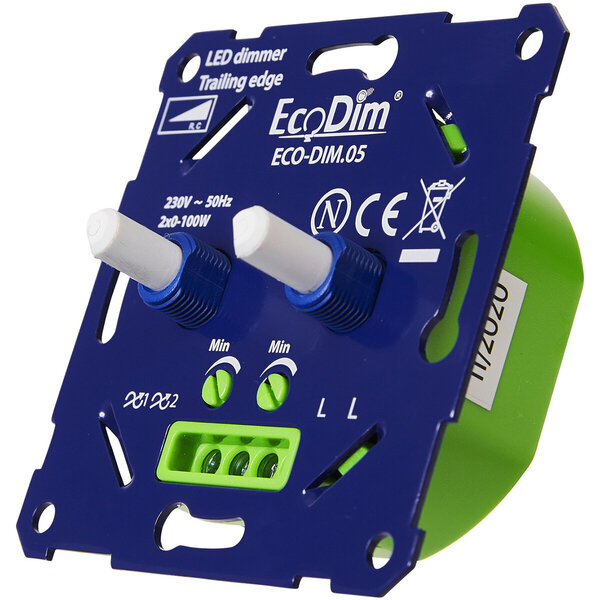 EcoDim EcoDim LED DUO Dimmer 2x0–100W – inbouw & opbouw EcoDim EcoDim LED DUO Dimmer 2x0–100W – inbouw & opbouw