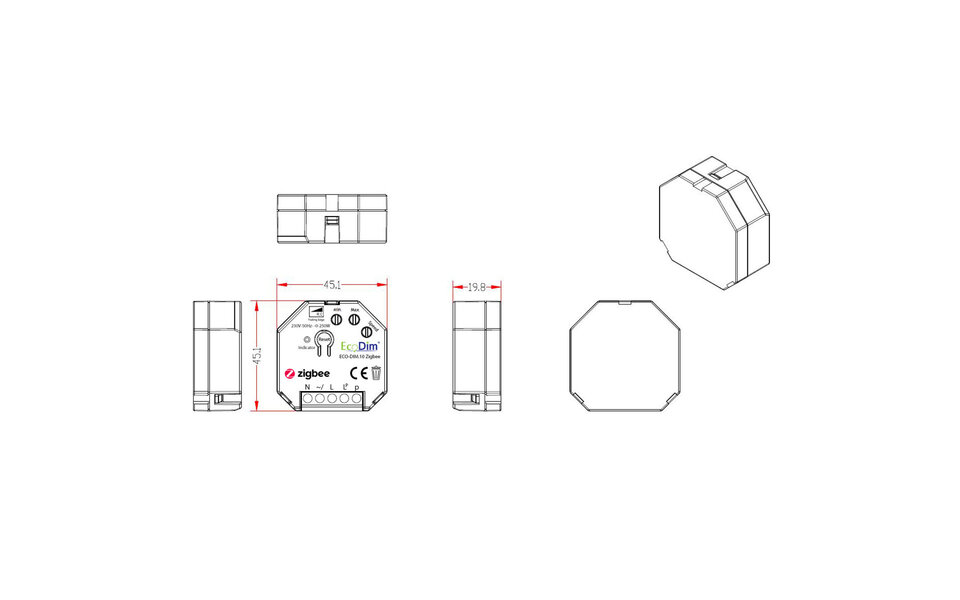 EcoDim EcoDim Zigbee LED Inbouwdimmer 0–250W (2-draads) EcoDim EcoDim Zigbee LED Inbouwdimmer 0–250W (2-draads)
