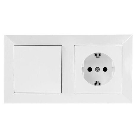 HLW LED Geaard stopcontact + wisselschakelaar 230V/16A Wit