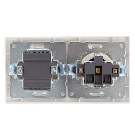 HLW LED Geaard stopcontact + wisselschakelaar 230V/16A Wit