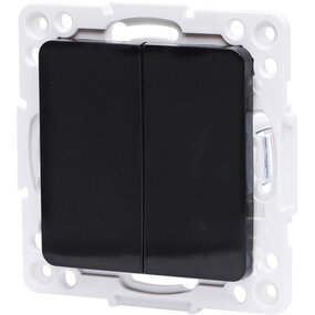 Aigi Jura wisselschakelaar 1x dubbel 2-knops, zwart LED 10A