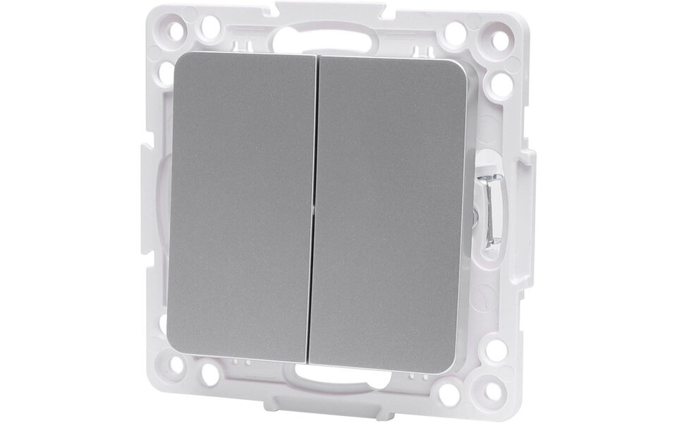 HLW LED Wisselschakelaar Aigi Jura 1x dubbel zilver 250V 10A HLW LED Wisselschakelaar Aigi Jura 1x dubbel zilver 250V 10A