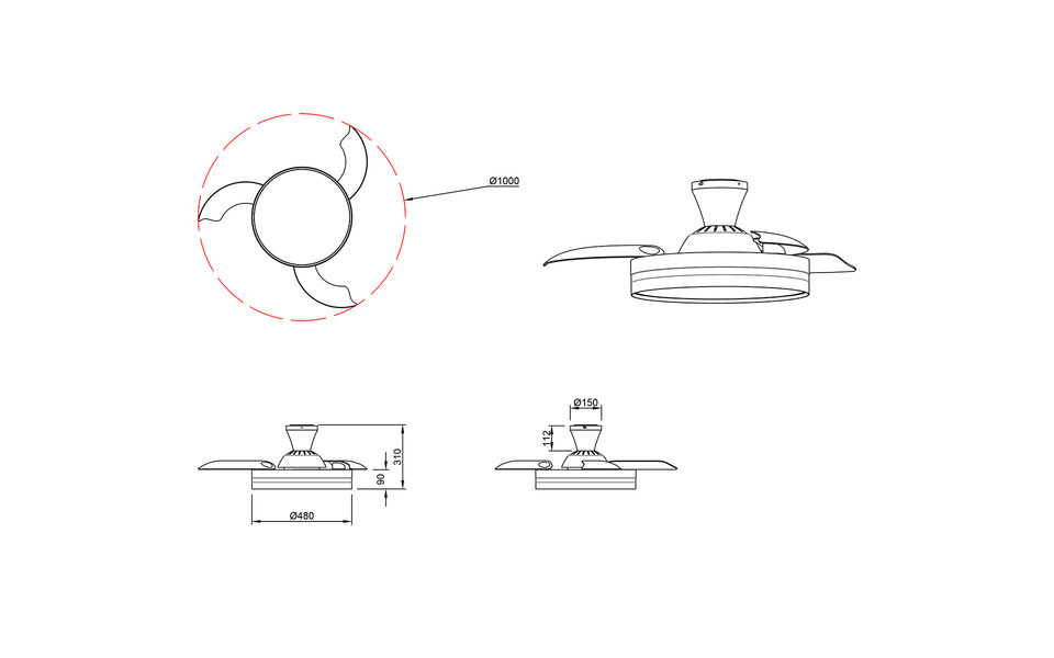 HLW LED Trion Berga LED plafondlamp met ventilator Ø1000, dimbaar