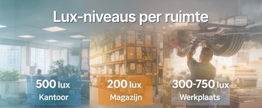 Lux-niveaus per ruimte (kantoor, magazijn, werkplaats)