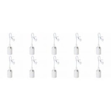 Set van 10 Verhuisfittingen - E27 Fitting/Houder Wit met 15cm Draad