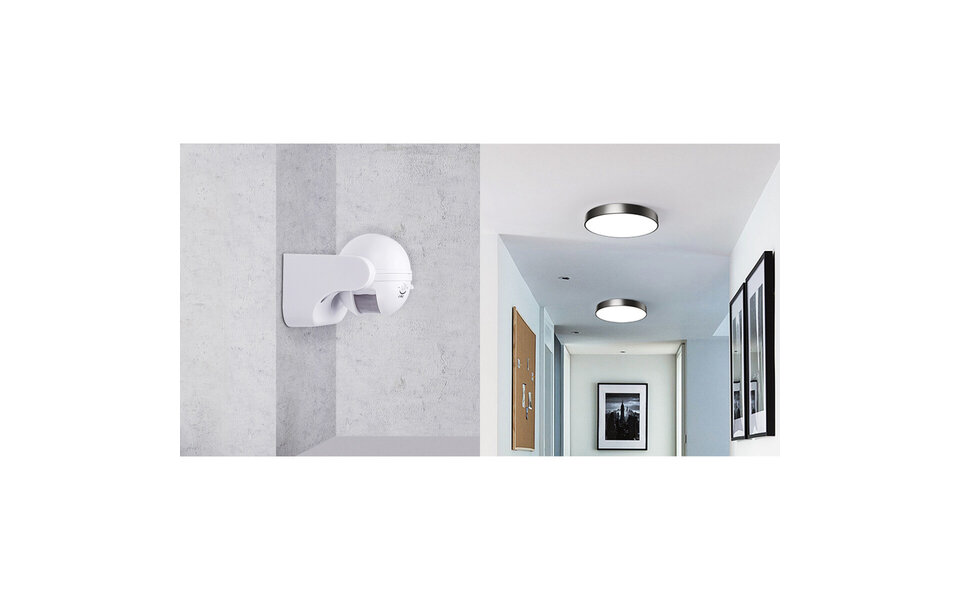 HLW LED Motion sensor Aigi Infy - Round LED accessories, 180° detection & 12m range, splash-proof