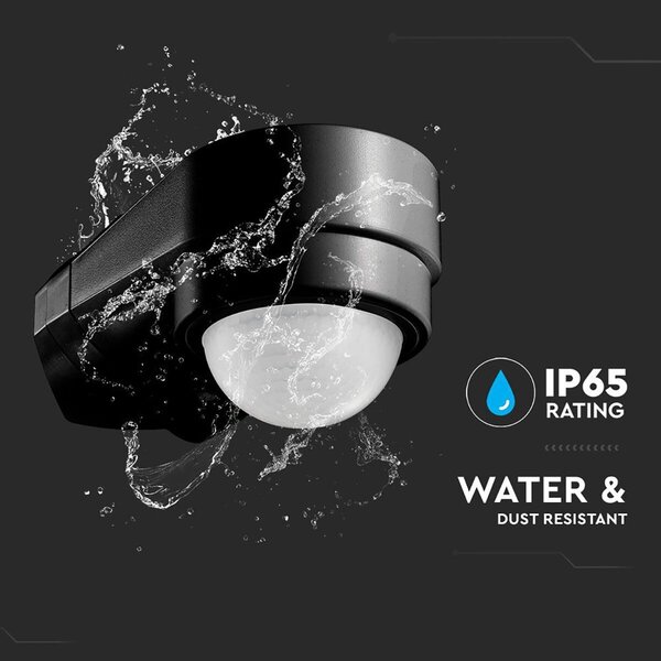 HLW LED Motion sensor Viron Muci - Surface-mounted Round Matte Black, 180° range, LED accessories