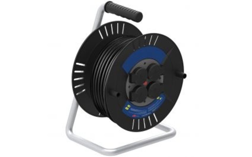 HLW LED 40m cable reel - Splashproof IP44, earth connection & 4 sockets for LED accessories and light cord
