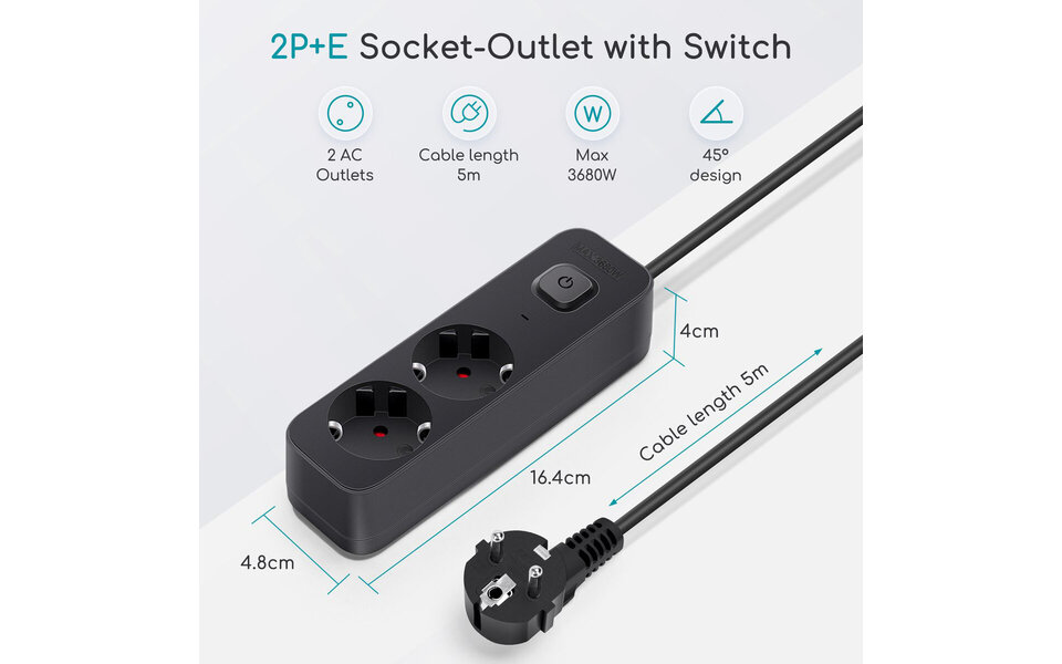 HLW LED Power Strip with Switch 3680W - Extension Cord, Plug & LED Accessories