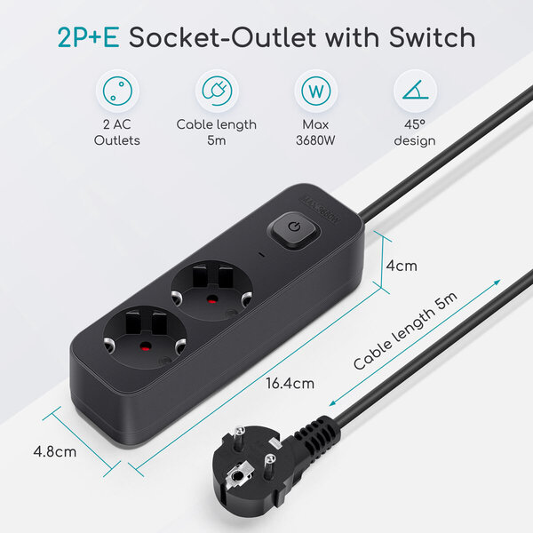 HLW LED Power Strip with Switch 3680W - Extension Cord, Plug & LED Accessories