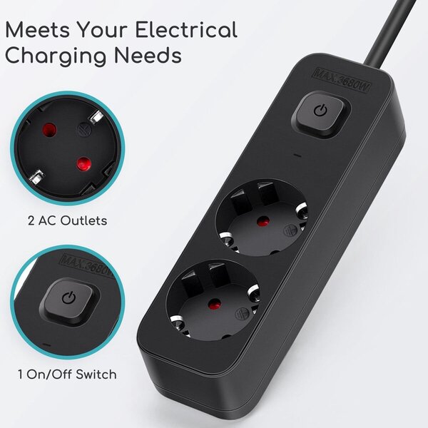 HLW LED Stekkerdoos met Schakelaar 3680W - Verlengsnoer, Stekker & LED Toebehoren