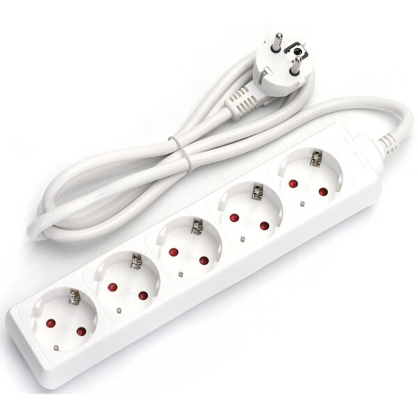 HLW LED Stekkerdoos Verlengsnoer 3680W - 5 Stopcontacten - 1.5m Kabel - Licht Snoer Stekker