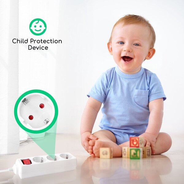 HLW LED Power Strip with Switch, 3 Outlets & 5m Extension Cord - 3680W LED