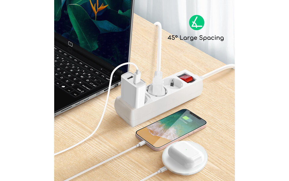 HLW LED Power Strip with Switch, 3 Outlets & 5m Extension Cord - 3680W LED