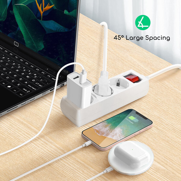 HLW LED Power Strip with Switch, 3 Outlets & 5m Extension Cord - 3680W LED