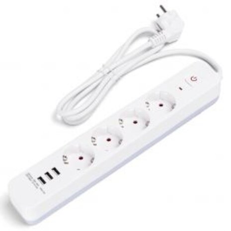 Stekkerdoos met USB – 4 Stopcontacten & 3 USB-A, Verlengsnoer 1.5m, LED toebehoren