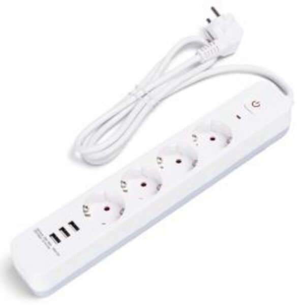 HLW LED Stekkerdoos met USB – 4 Stopcontacten & 3 USB-A, Verlengsnoer 1.5m, LED toebehoren