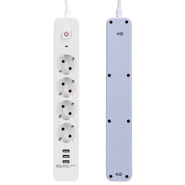 HLW LED Stekkerdoos met USB – 4 Stopcontacten & 3 USB-A, Verlengsnoer 1.5m, LED toebehoren