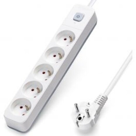 Aigi Anzim Power Strip with Switch 2300W - 5 Outlets, 5m Extension Cord White