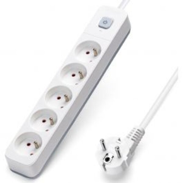 HLW LED Aigi Anzim Power Strip with Switch 2300W - 5 Outlets, 5m Extension Cord White