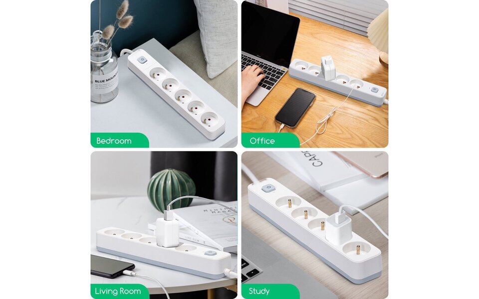 HLW LED Aigi Anzim Power Strip with Switch 2300W - 5 Outlets, 5m Extension Cord White