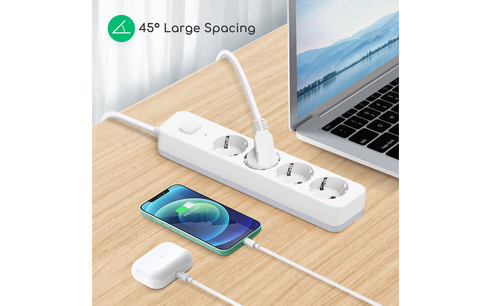 HLW LED Power Strip with Switch - 3680W LED Accessories, 4 Outlets & 1.5m Extension Cord