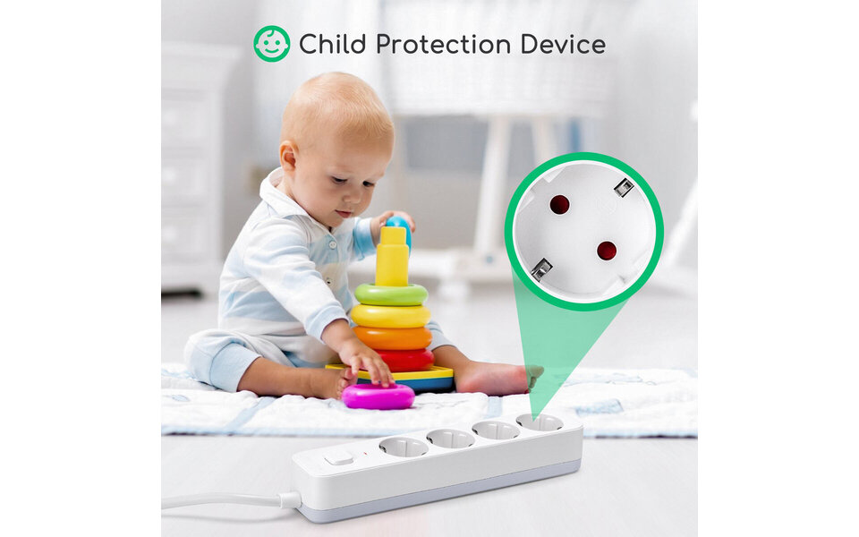 HLW LED Power Strip with Switch - 3680W LED Accessories, 4 Outlets & 1.5m Extension Cord