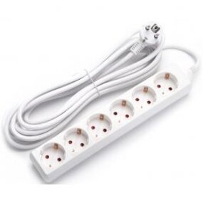 Power Strip Extension Cord 3680W - 6 Outlets - White - 5m