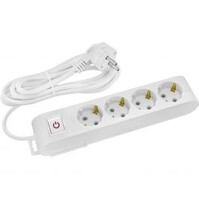 Power Strip with Switch - 3m Extension Cord & 4 Sockets