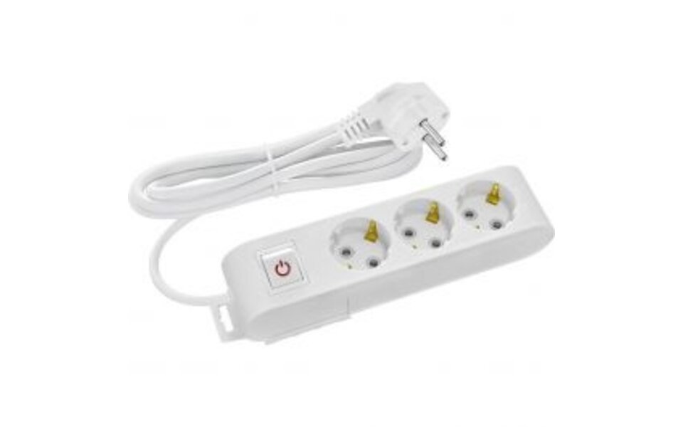 HLW LED Wit verlengsnoer met 3 stopcontacten, schakelaar en randaarde – ideaal voor LED toebehoren en licht snoer
