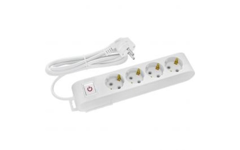 HLW LED Power Strip with Switch & Extension Cord - 4 Outlets, Grounded, White