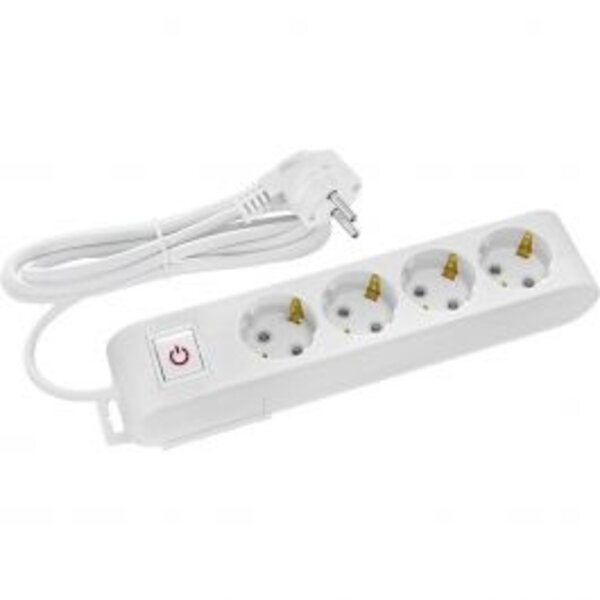 HLW LED Power Strip with Switch & Extension Cord - 4 Outlets, Grounded, White
