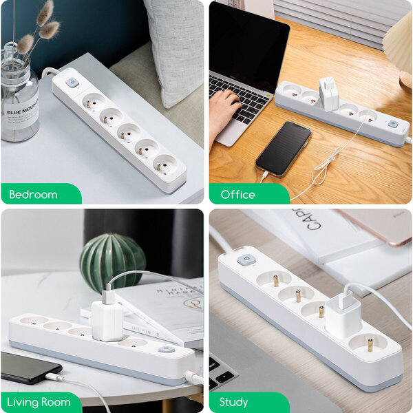 HLW LED Power Strip with Switch - 5 Outlets, 3m Extension Cord - 2300W LED Accessories