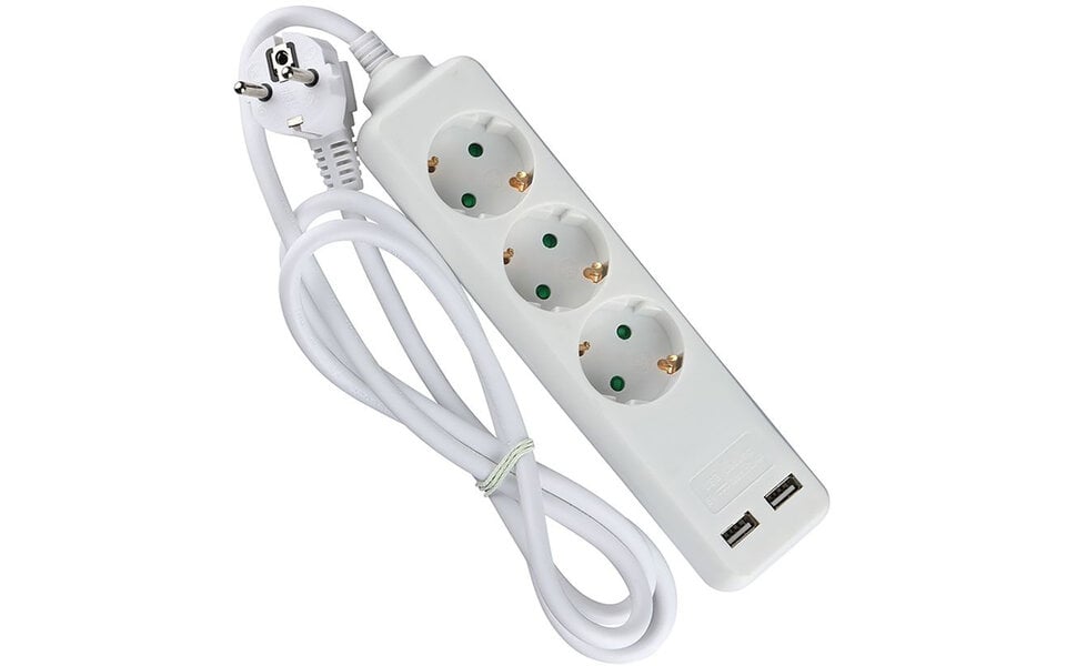 HLW LED Viron Serino Stekkerdoos met USB - 3680W Verlengsnoer met 3 Stopcontacten