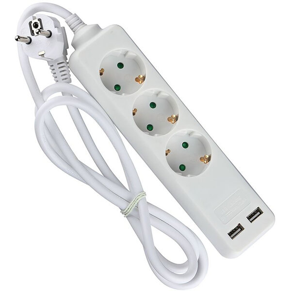 HLW LED Viron Serino Power Strip with USB - 3680W Extension Cord with 3 Outlets