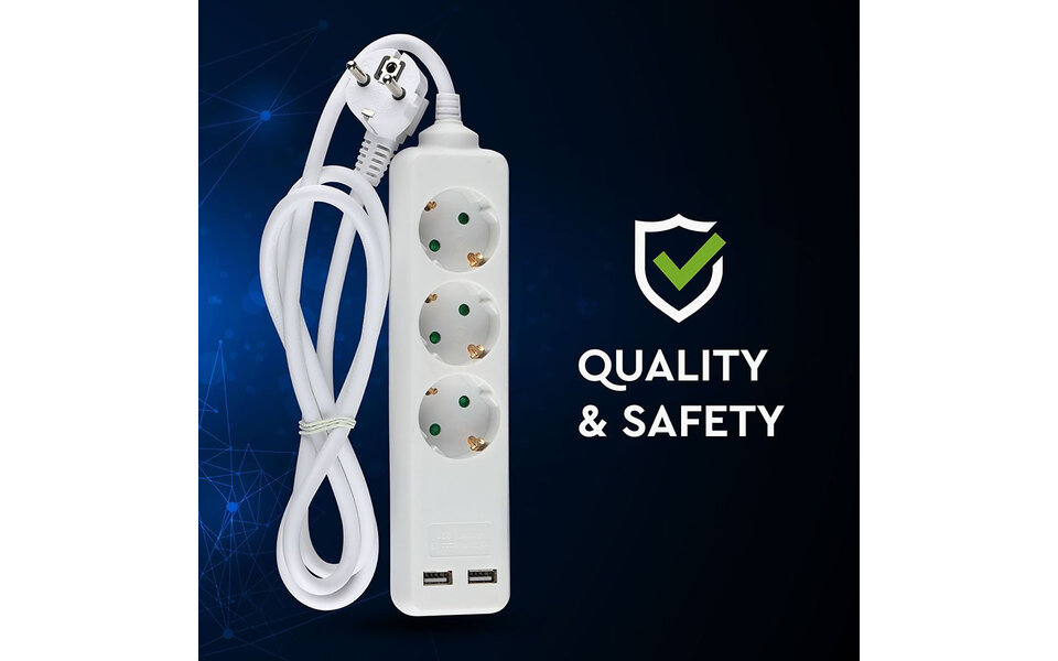 HLW LED Viron Serino Power Strip with USB - 3680W Extension Cord with 3 Outlets