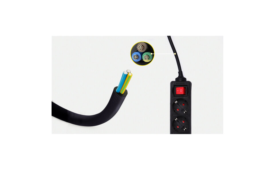 HLW LED Aigi Quino Power Strip with Switch - 3680W LED Accessories - 3m Extension