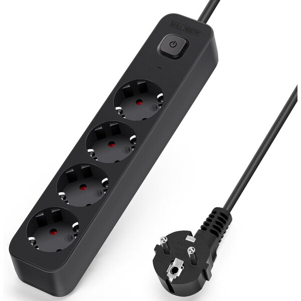 HLW LED Aigi Quino Power Strip with Switch - 4 Outlets, 1.5m Extension Cord, 3680W LED Accessories