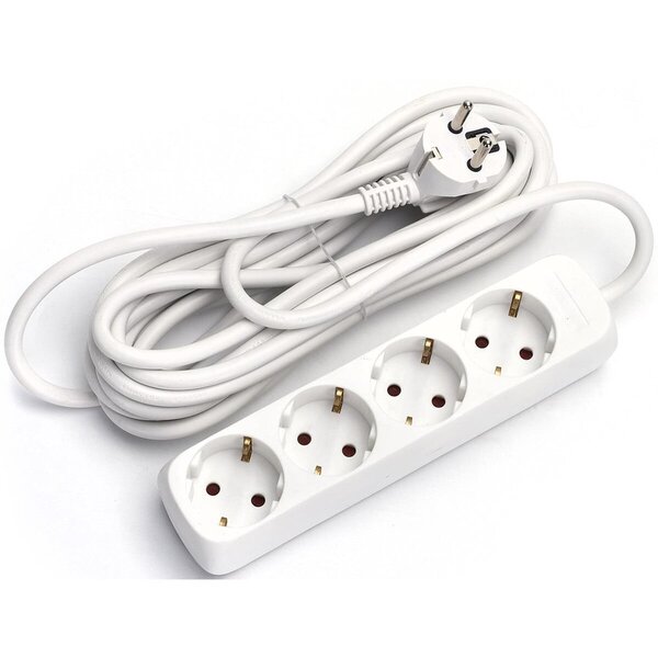 HLW LED Power strip extension cord 3680W - 4 sockets white light cord, 5m LED accessories