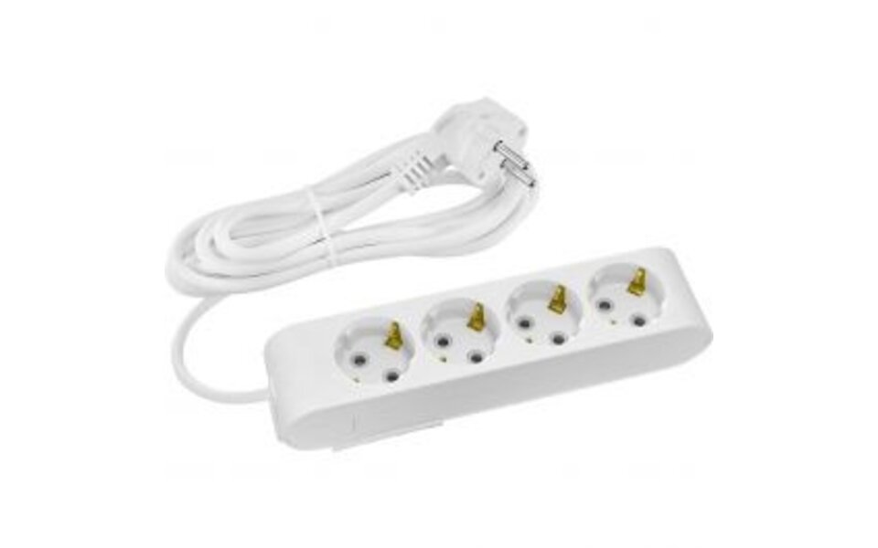 HLW LED Stekkerdoos met Verlengsnoer 3m - 4 Stopcontacten, Randaarde & Kinderbeveiliging - Ideaal voor LED Toebehoren & Licht Snoer