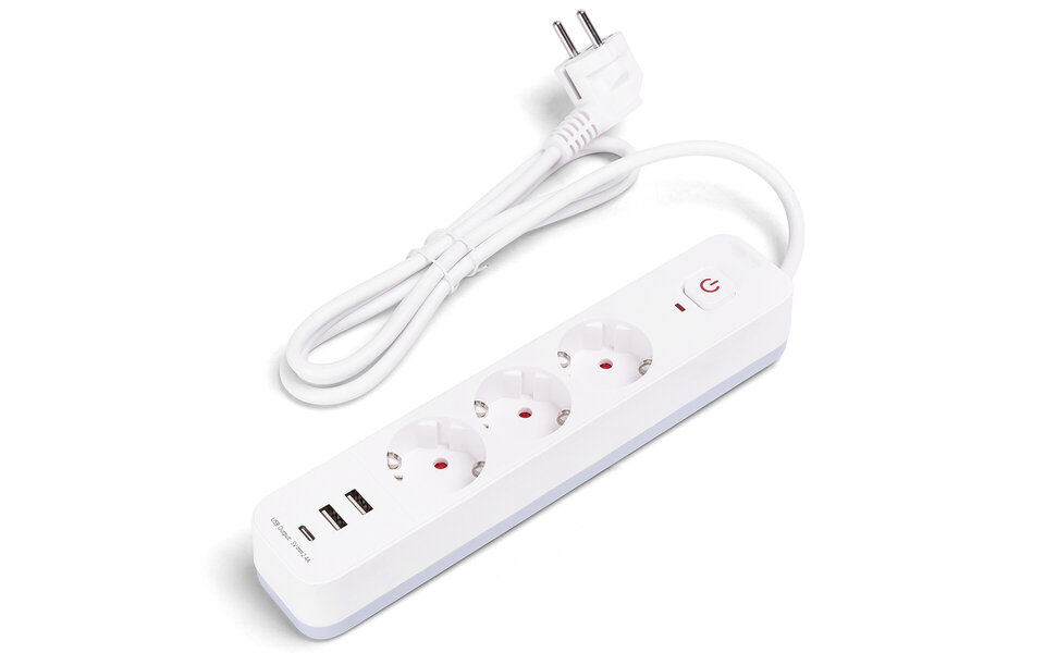 HLW LED Aigi Power Strip with USB - Extension Cord with 3 Outlets, 2 USB-A & 1 USB-C HLW LED Aigi Power Strip with USB - Extension Cord with 3 Outlets, 2 USB-A & 1 USB-C