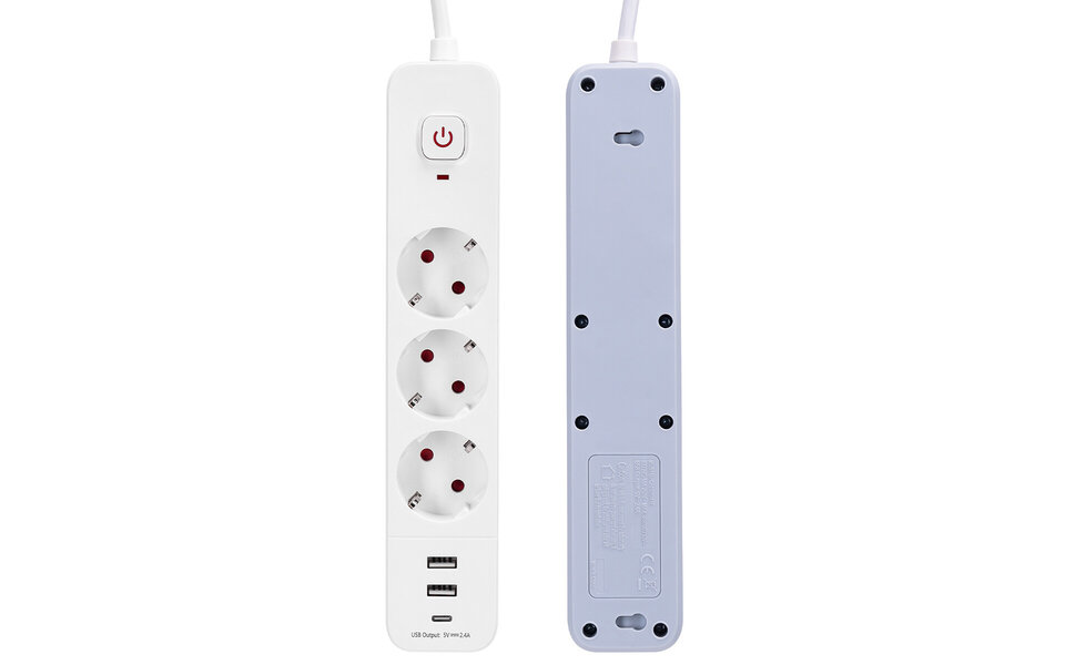 HLW LED Aigi Power Strip with USB - Extension Cord with 3 Outlets, 2 USB-A & 1 USB-C HLW LED Aigi Power Strip with USB - Extension Cord with 3 Outlets, 2 USB-A & 1 USB-C