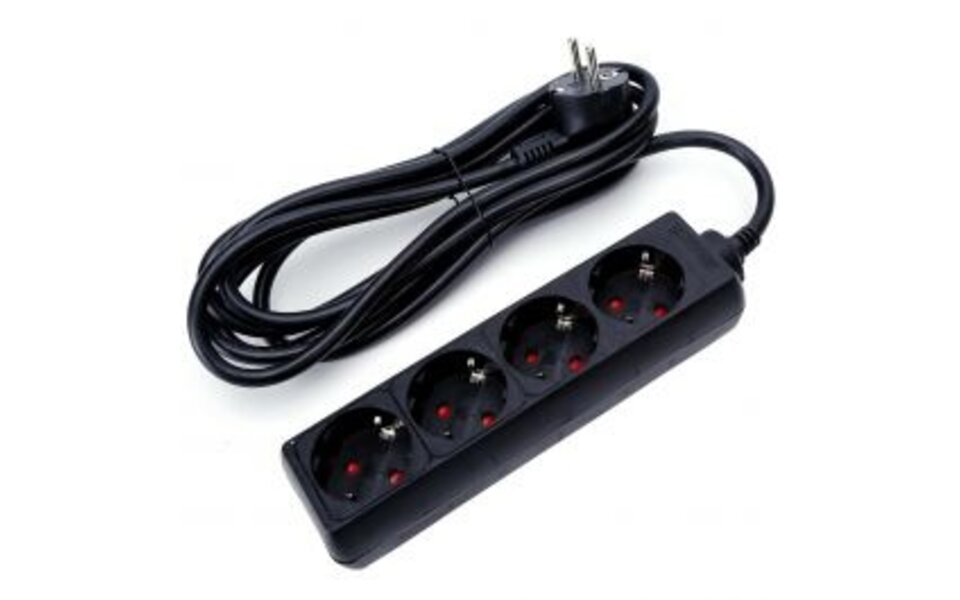 HLW LED Power Strip & Extension Cord 3680W - 4 Outlets - 3 Meters Black | LED Accessories
