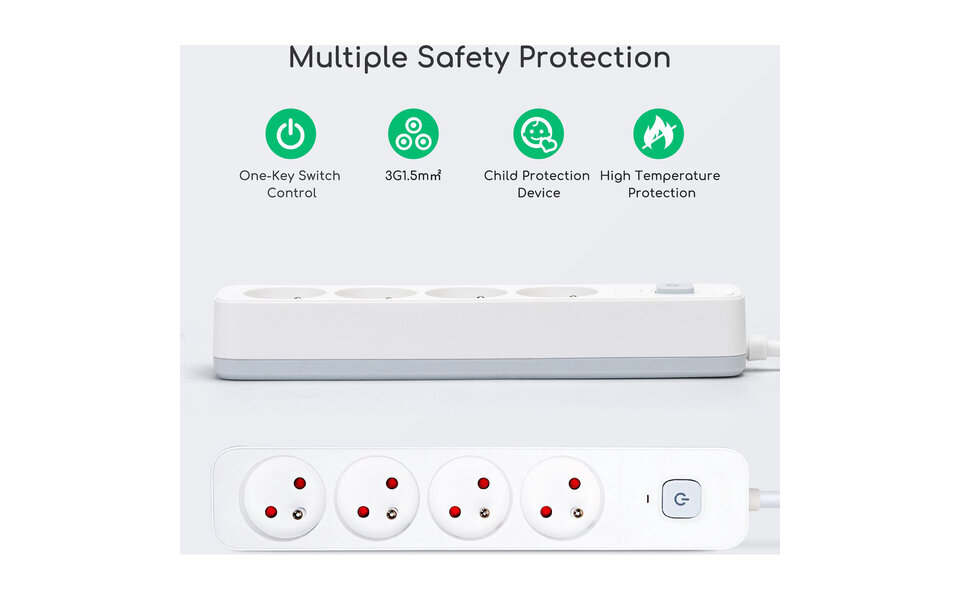 HLW LED Aigi Anzim Power Strip with Switch - 2300W LED Accessories, 4 Outlets, 1.5m Extension Cord