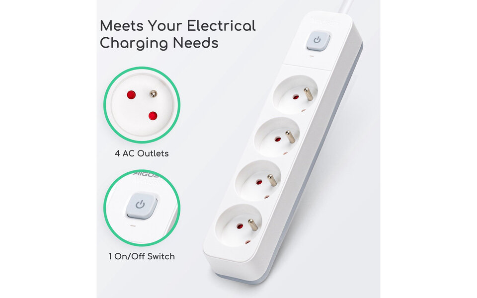 HLW LED Aigi Anzim Power Strip with Switch - 2300W LED Accessories, 4 Outlets, 1.5m Extension Cord