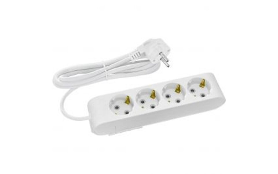 HLW LED Stekkerdoos met Verlengsnoer 1.5m - 4 Stopcontacten, Randaarde & Kinderbeveiliging - Wit | Licht Snoer & Stekker