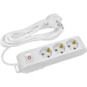 Power Strip with Switch & Extension Cord 3m - 3 Outlets White